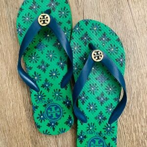 Tory Burch Green and Blue Flip Flops